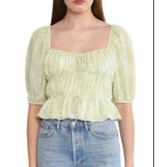 NWT WAYF  avra sweetheart neck peplum top - sage sketch Size Small - Picture 1 of 6
